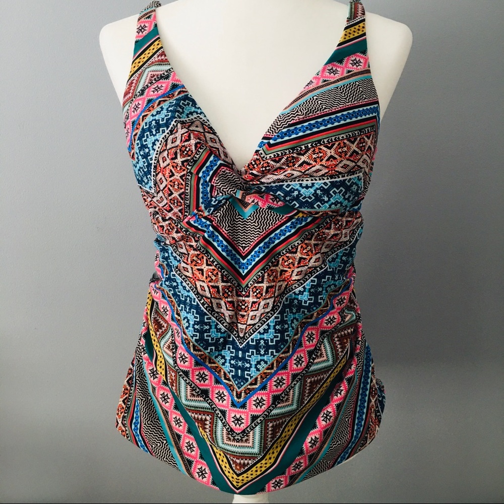 TIME and TRU Swim Tankini Top Multicolored Large